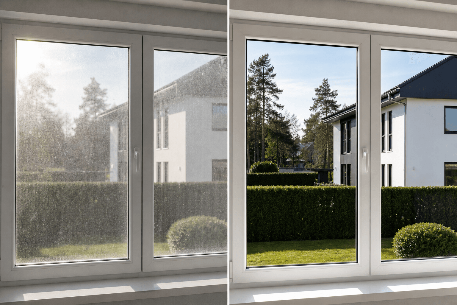 Fensterreinigung Vorher und Nachher – streifenfreies Ergebnis in Baesweiler